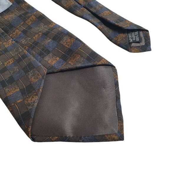 Geoffrey Beene Vintage Designer Men Blue Brown Checkered Silk Tie Gift Dad - Picture 5 of 5